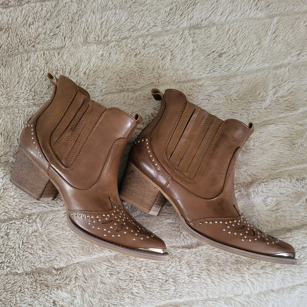 Brown Studded Ankle Boots
